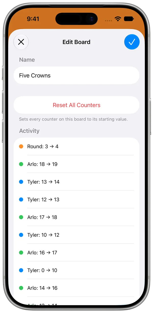 KeepCount board editor with Pro activity history and reset control