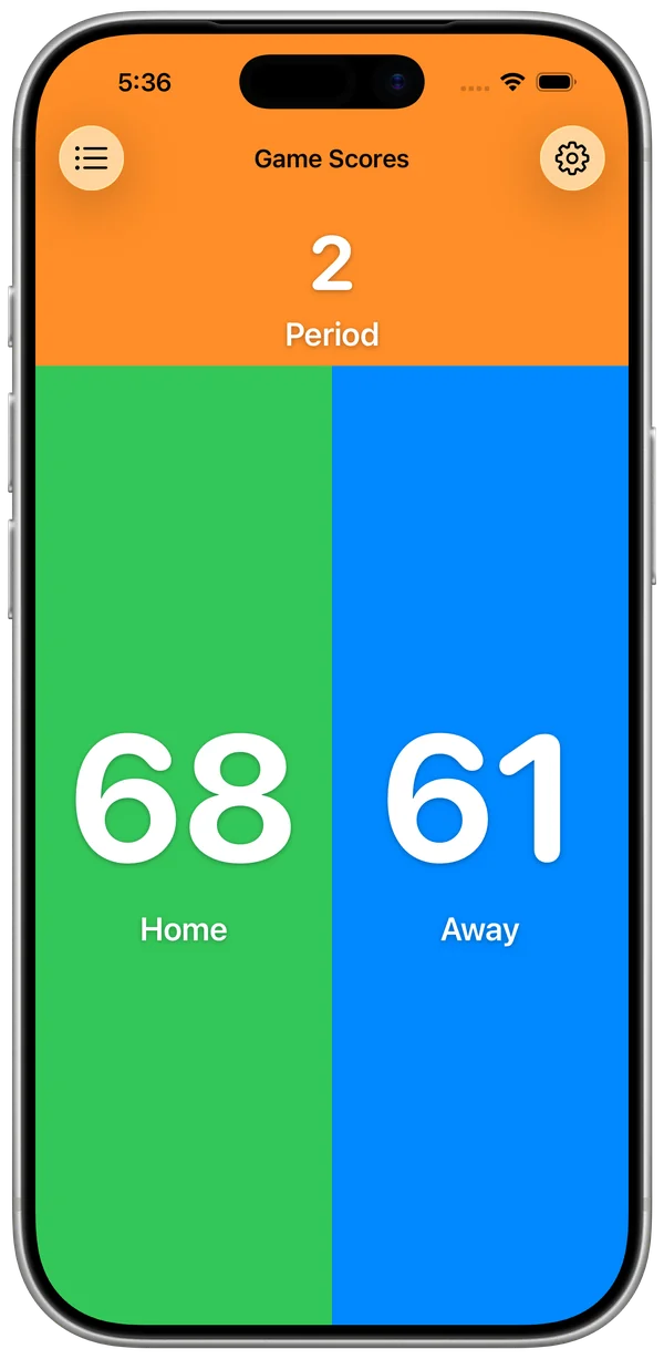 Example game score board in KeepCount