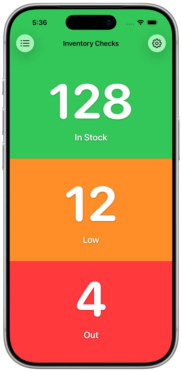 Example inventory counter board in KeepCount