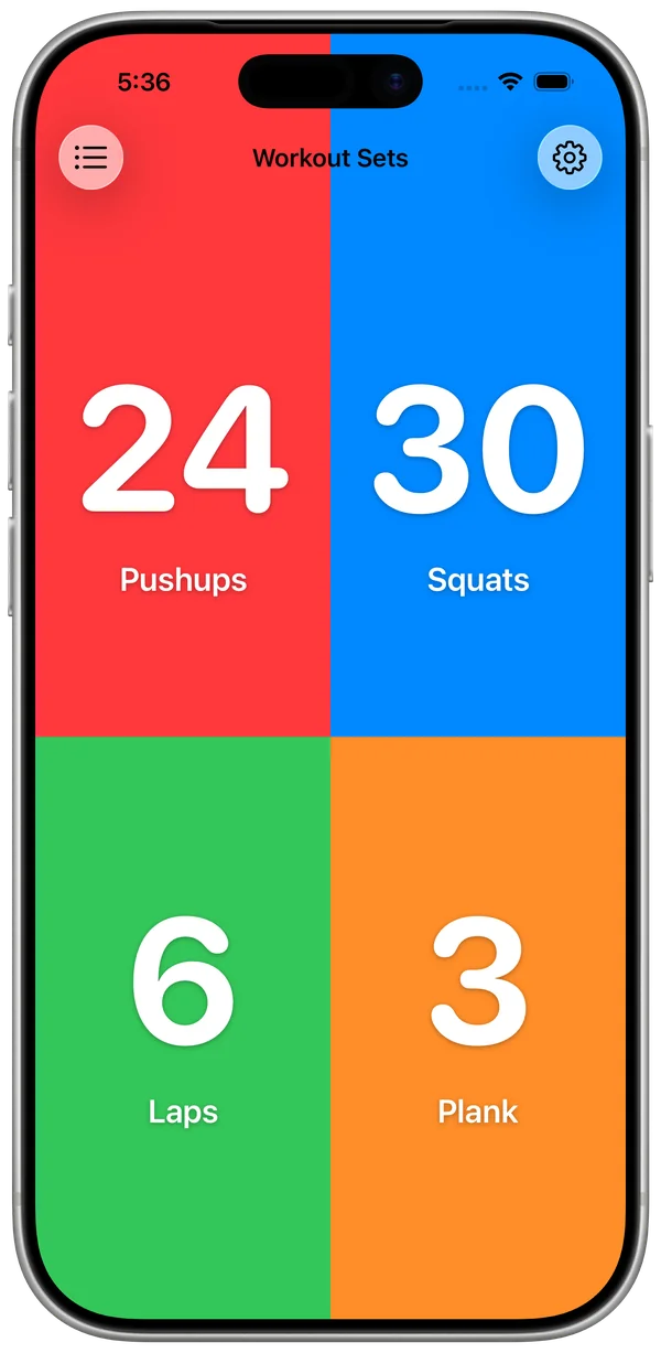 Example workout counter board in KeepCount