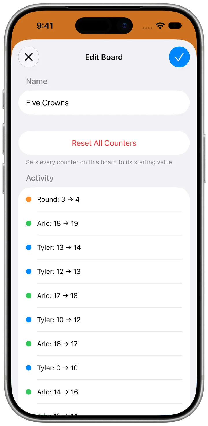 KeepCount board activity history