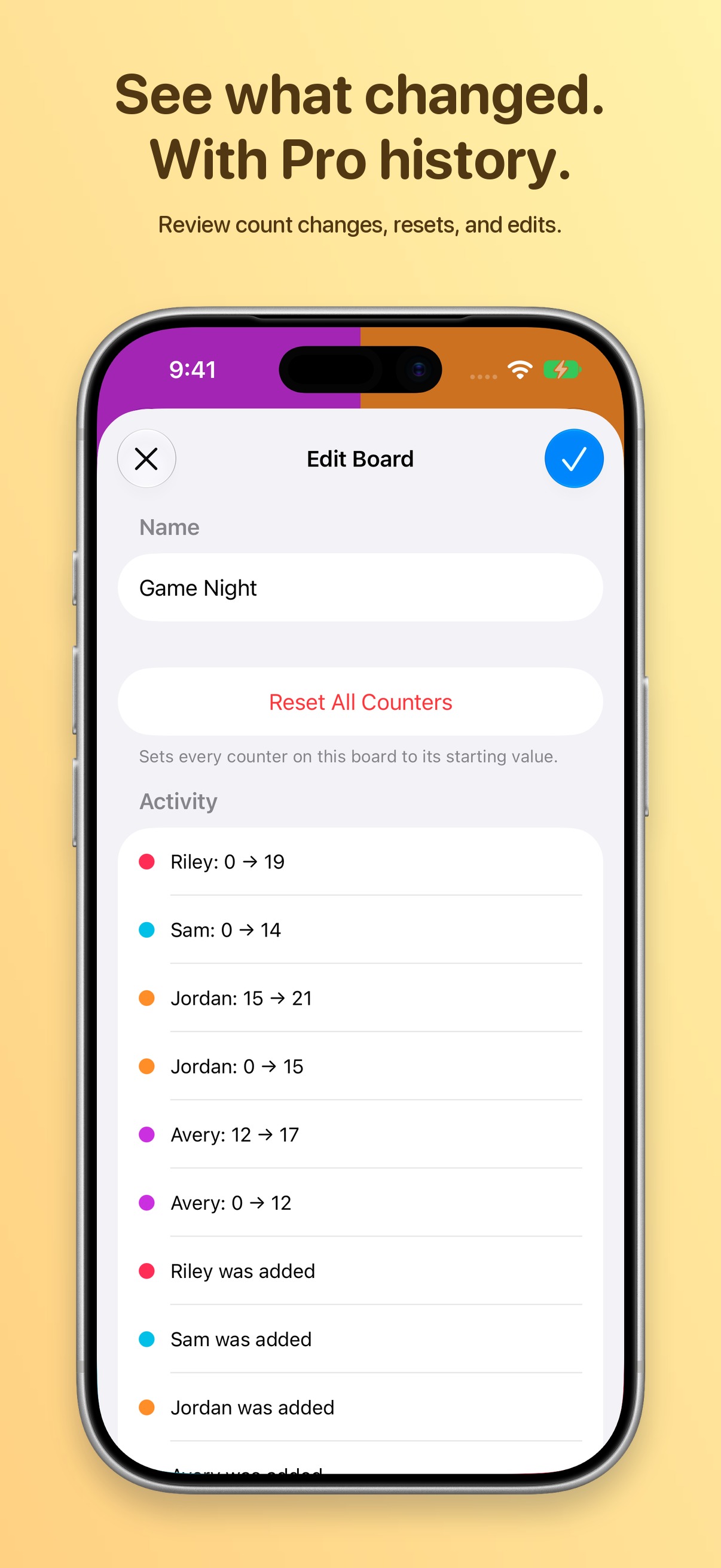 See what changed. With Pro history. Review count changes, resets, and edits.